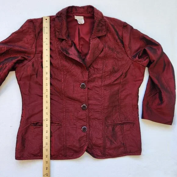 Chico's Metallic Red Crinkle Blazer Jacket Holiday Christmas Evening Dressy M - Picture 9 of 9